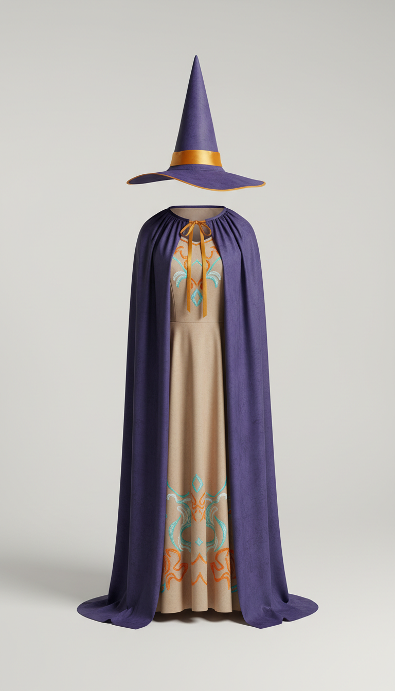 Adult witch costume with cape and hat